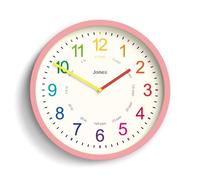 JONES CLOCKS® Kids Horloge Murale | Petite Horloge Moderne pour Chambre d’Enfant | 25cm | Rose | Cadran coloré pour Apprendre à Lire