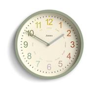 JONES CLOCKS® Kids Horloge Murale pour | Petite Horloge Moderne pour Chambre d’Enfant | 25cm | Vert Sauge | Cadran coloré pour Apprendre à Lire l’Heure