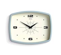 JONES CLOCKS® Movie Horloge Murale | Horloge rétro rectangulaire | 25 cm | Bleu pâle | Style Design Cool des années 50 pour la Cuisine, Le Salon ou Le Bureau