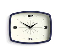 JONES CLOCKS® Movie Horloge Murale | Horloge rétro rectangulaire | 25 cm | Bleue | Style Design Cool des années 50 pour la Cuisine, Le Salon ou Le Bureau