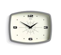 JONES CLOCKS® Movie Horloge Murale | Horloge rétro rectangulaire | 25cm | Grey | Style de Designer Cool du Milieu du siècle pour Cuisine, Salon ou Bureau