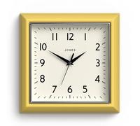 JONES CLOCKS® Mustard Horloge Murale | Horloge rétro carrée | 25 cm | Jaune | Chiffres faciles à Lire | Parfaite pour la Cuisine ou Le Bureau