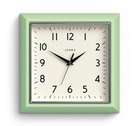 JONES CLOCKS® Mustard Horloge Murale | Horloge rétro carrée | 25 cm | Vert Menthe néo | Chiffres faciles à Lire | Parfaite pour la Cuisine ou Le Bureau