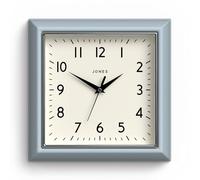 JONES CLOCKS® Mustard Horloge Murale | Horloge rétro carrée | 25cm | Bleu pâle | Chiffres faciles à Lire | Parfaite pour la Cuisine ou Le Bureau