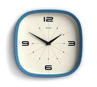 JONES CLOCKS® Pulsar Horloge Murale | Horloge rétro carrée Arrondie | 25cm | Bleu | Un Look de Designer Sympa pour Cuisine, Salon ou Bureau