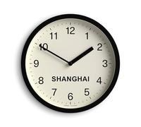 JONES CLOCKS® Shanghai Time Zone horaire Horloge Murale | Petite Horloge Ronde Moderne | 20cm | Noir | Chiffres faciles à Lire | Idéale pour Cuisines, Bureaux Maison et espaces de Travail partagés