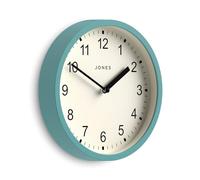 JONES CLOCKS® Spin Horloge Murale | Petite Horloge Ronde Moderne | 20cm | Bleu Sarcelle | des nombres faciles à Lire | Idéal pour la Cuisine, Le Bureau, la Salle des Enfants ou Tout Petit Espace