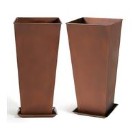 JonesHouseDeco Garden 71cm Grand planteur en métal 2pcs,Matière en Bronze Planteurs côniques carrés Hauts rétro,Planteur de Porte Avant pour Arbre avec Soucoupe de Plante à Double Usage