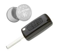 Jongo® CE0523 - Coque Clé 3 Boutons avec Pile CR1620 et Lame HU83 | Compatible Peugeot 207 308 407 607 RCZ Partner & Citroën Berlingo C5 Jumpy | Boîtier Plip sans Électronique
