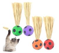 Jongyumo Lot de 4 balles interactives pour chat - Pour s'occuper soi-même - Avec raphia - Jouet amusant - Jouet d'entraînement contre l'ennui