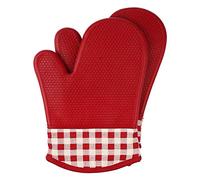 Jonhen Gants de Cuisine résistants à la Chaleur avec Doublure en Coton et Silicone pour Cuisine, pâtisserie, grillades, Barbecue, Rouge, Taille L