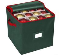 Jonikuper Boîte de rangement pour boules de Noël avec séparateurs et 64 compartiments pour décorations de vacances, tissu Oxford 600D avec couvercle à fermeture éclair et poignées (vert)