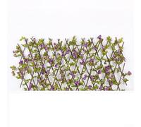 Jonikuper Clôture en treillis extensible avec roses artificielles et feuilles vertes, écran de jardin télescopique style bois pour balcon, cour, décoration murale (violet)