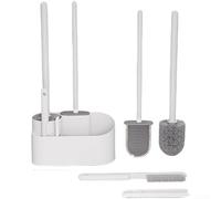 Jonikuper Ensemble de brosse WC murale 4 en 1 avec tête en silicone, brosse interstitielle et pince à cheveux, long manche pour un nettoyage en profondeur, blanc