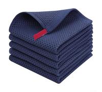 Jonikuper Ensemble de torchons de cuisine en coton naturel gaufré, super absorbants, doux pour sécher la vaisselle, nettoyer et lutter contre les déversements (bleu foncé)