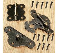Jonikuper Kit de charnières papillon antiques et loquet pour boîtes à bijoux, armoires, meubles - Quincaillerie en fer bronze avec moraillon de 65 x 52 mm, charnières de 40 x 34 mm, 14