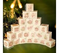 Jonikuper Lot de 24 boîtes de calendrier de l'Avent à faire soi-même avec motifs festifs de Père Noël, bonhomme de neige et arbre - 7 x 7 x 7 cm - Boîtes à compte à rebours en papier pour bonbons