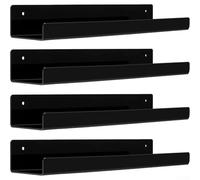 Jonikuper Lot de 4 étagères flottantes en acrylique transparent de 38,1 cm à fixation murale avec rebord avant de sécurité pour salon, chambre à coucher, salle de bain, cuisine (noir)