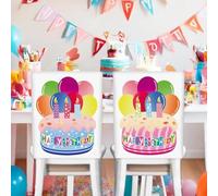 Jonikuper Lot de 4 housses de chaise « Happy Birthday » - Réutilisables et lavables - Décoration de salle de classe pour étudiants - 50 x 60 cm - Mélange multicolore de polyester et d'élasthanne