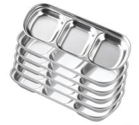 Jonikuper Lot de 6 plats à sauce en acier inoxydable avec 3 compartiments pour barbecue, vinaigre, ketchup - Assiettes à goûter durables et empilables pour la maison