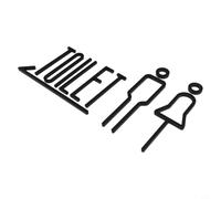 Jonikuper Plaque de toilettes en acrylique compatible avec porte ou mur de salle de bain - Signalisation WC noire avec finition galvanisée, logo de navigation transparent compatible avec la maison ou