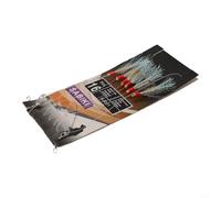 Jonikuper Sabiki Lot de 6 leurres en plumes souples et hameçons en acier à haute teneur en carbone, têtes rouges avec feuille flash blanche, perles Lumi et liens pression pour maquereau et hareng