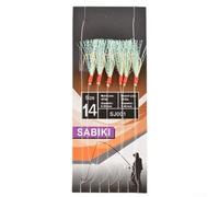 Jonikuper Sabiki Lot de 6 leurres en plumes souples et hameçons en acier à haute teneur en carbone, têtes rouges avec feuille flash blanche, perles Lumi et liens pression pour maquereau et hareng