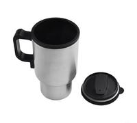 Jonikuper Tasse de voyage chauffante en acier inoxydable 450 ml, 12 V pour voiture avec isolation sous vide pour café chaud, argent pour + noir