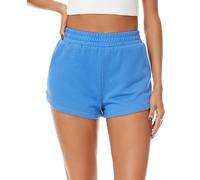 jonivey Short d’entraînement pour femmes avec cordon élastique, en tissu molletonné français, pour l’été, décontracté avec poches, bleu, Taille M