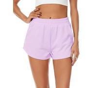 jonivey Short de survêtement taille élastique en tissu éponge doux pour femme - Short d'été décontracté avec poches, violet, Taille S