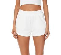 jonivey Short de survêtement taille élastique en tissu éponge doux pour femme - Short d'été décontracté avec poches, blanc, Taille M