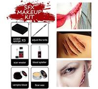 Jonlaki Halloween SFX Zombie Makeup Kit Scar Wax Fake Blood Spray pour le Cosplay (Set 1 : Trousse de toilette Halloween)