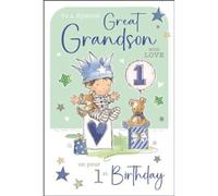 Jonny Javelin Carte d'anniversaire 1er anniversaire pour petit-fils - Motif couronne, oursons et ballons - Finition aluminium et paillettes - Carte de 1 an pour un petit-fils spécial - Pour lui