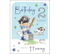Jonny Javelin Carte d'anniversaire 2 ans pour garçon - Motif pirate et chien - Finition aluminium et paillettes - Carte de vœux d'anniversaire pour lui