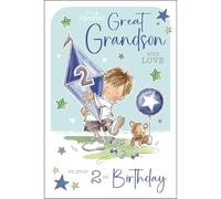 Jonny Javelin Carte d'anniversaire 2 ans pour petit-fils - Motif cerf-volant et ours en peluche - Finition aluminium et paillettes - Carte de 2 ans pour un petit-fils spécial - Pour lui - Carte de
