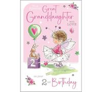 Jonny Javelin Carte d'anniversaire 2 ans pour petite-fille - Motif fée mignonne - Finition aluminium et paillettes - Carte de 2 ans pour une petite-fille spéciale - Pour elle - Carte de vœux pour