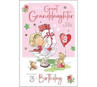 Jonny Javelin Carte d'anniversaire 3 ans pour petite-fille - Cadeau mignon et motif ours en peluche - Finition aluminium et paillettes - Carte de 3 ans pour une petite-fille spéciale - Pour elle