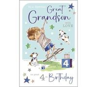 Jonny Javelin Carte d'anniversaire 4 ans pour petit-fils - Motif balançoire en corde et chiots - Finition aluminium et paillettes - Carte de 4 ans pour un petit-fils spécial - Pour lui - Carte de vœux