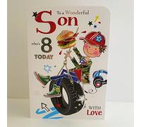 Jonny Javelin Carte d'anniversaire avec inscription « Wonderful Son » pour 8 ans et 8 ans