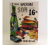 Jonny Javelin Carte d'anniversaire pour 16 ans avec inscription « Happy Birthday Son » - Téléphone à copeaux de Burger