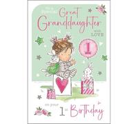 Jonny Javelin Carte d'anniversaire pour 1er anniversaire de petite-fille - Motif lapin et cadeau - Finition aluminium et paillettes - Carte de 1 an pour une grand-fille spéciale - Pour elle - Carte de