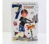Jonny Javelin Carte d'anniversaire pour 7 Ans Motif garçon sur Trottinette
