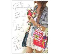 Jonny Javelin Carte d'anniversaire pour petite-fille (JJ-V502) - Pretty In Denim - Gamme velours - Gaufrage, finition aluminium et paillettes