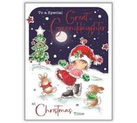 Jonny Javelin Carte de Noël pour petite-fille - Patineuse sur glace avec motif lapins - Finition aluminium et paillettes - Carte de vœux de Noël festive pour une arrière-petite-fille spéciale - Pour