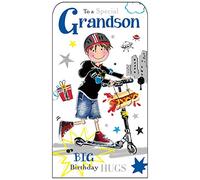 Jonny Javelin Special Grandson Big Birthday Hugs Carte d'anniversaire - Garçon Scooter