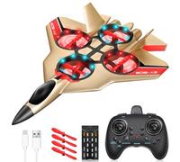 JONRRYIN Avion Télécommandé, 2,4 GHz Avion RC avec LED, Avion Radiocommandé pour Enfants avec Gyroscopique à 6 Axes, Planeur Volant Jouet pour Enfants Adult Anniversaire Noël Fête Cadeaux (Gold)