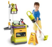 JONRRYIN Chariot de Nettoyage pour Enfants, Ensemble de Nettoyage pour Enfant, Chariot Menage Enfant avec Balai, Aspirateur pour Enfants avec Fonction d'Aspiration pour Enfant de 3 Ans+ (Jaune)