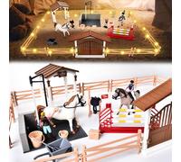 JONRRYIN Cheval Jouet Écurie Chevaux Set avec Lumière LED, ChevalClub Figurine Cheval Clôture Animaux Ferme Cadeaux pour Garçons Filles 3 4 5 6 7 8 Ans