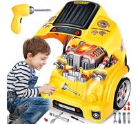 JONRRYIN Construction Véhicules avec Perceuse Électriqu, Démonter Assembler Camion, Grand Tracteur de Camion à Visser, Bloc Moteur à Démonter, Jouet Noël Éducatifs Cadeau pour Garçons Filles 3 à 8 Ans