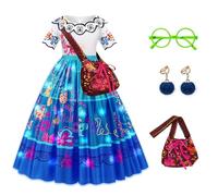 JONRRYIN Déguisement Encanto Fille Mirabelle, Robe Princesse Fille LED, Robe Princesse Mirabel avec Accessoires, Costume Isabela Cosplay Robe pour Carnaval Fête Halloween NoëL (140 (7-8ans))